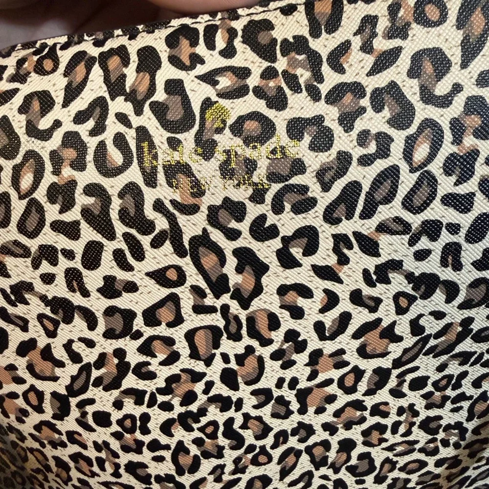 Kate Spade Leopard Print Tote Bag Glitter Bottom Black Tan Animal Print Large - Picture 4 of 9